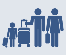 graphic of a family with suitcases, prepared for an evacuation