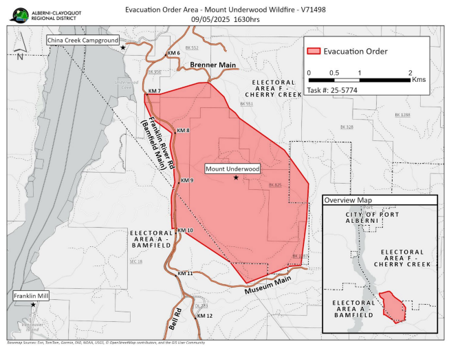 The Evacuation Order Area has been amended to include approximately KM7 to approximately KM10 of Franklin River Road. 