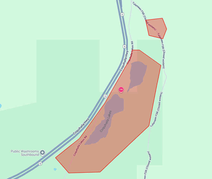 The area under Evacuation Order includes:
Coquihalla Lake Lodge, 35600 Coquihalla Lakes Rd
Coquihalla Summit Snowmobile Club, Tulameen Forest Service Road