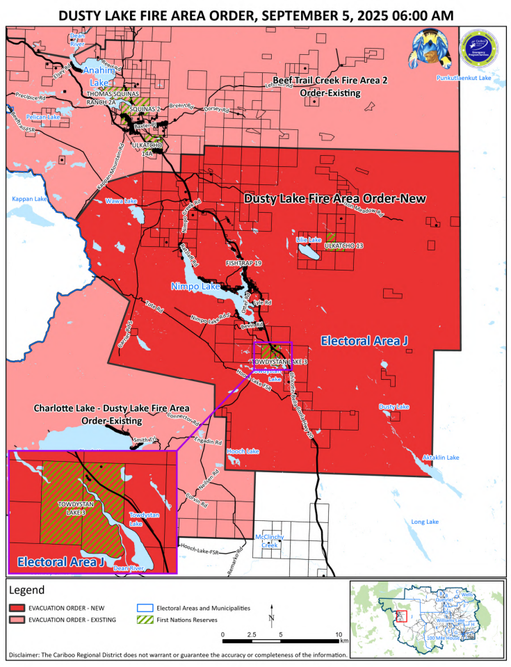Evacuation Order for areas of Electoral Area J in the Cariboo Regional District, including all of Nimpo Lake and Towdystan Lake 3.