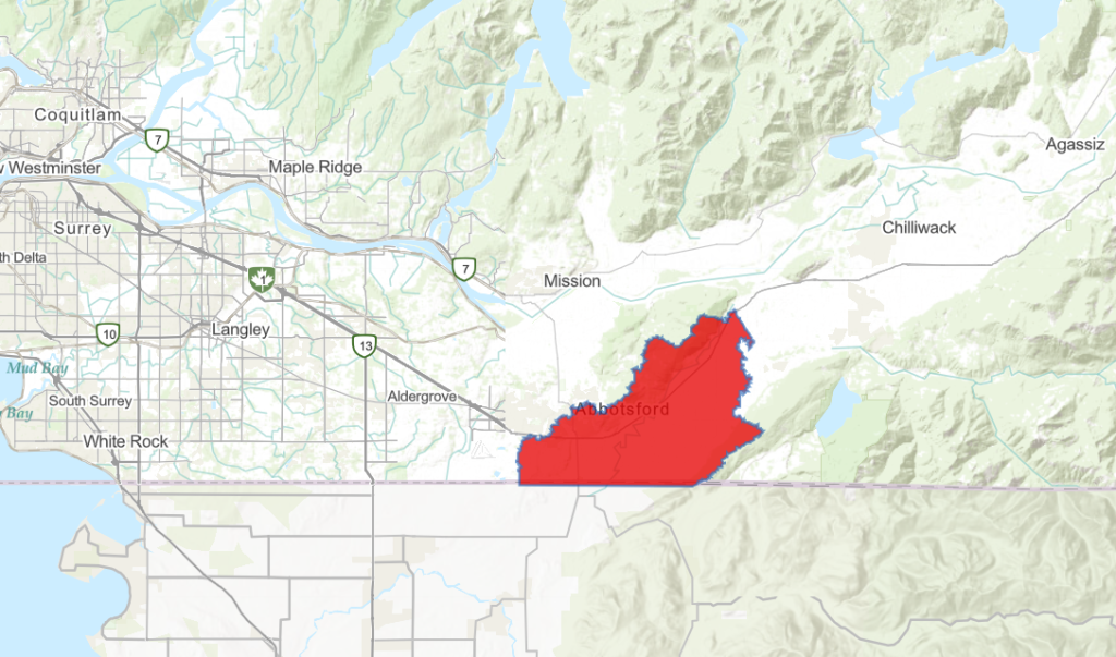 Flood Warning in the Sumas River area, including spillover from the Nooksack River.