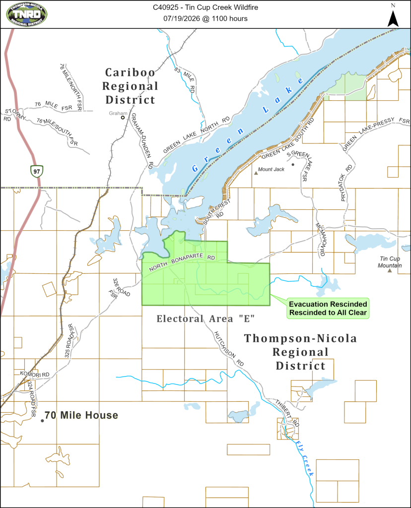 Evacuation Alert rescinded to all clear for properties in the south green lake area of electoral area E.